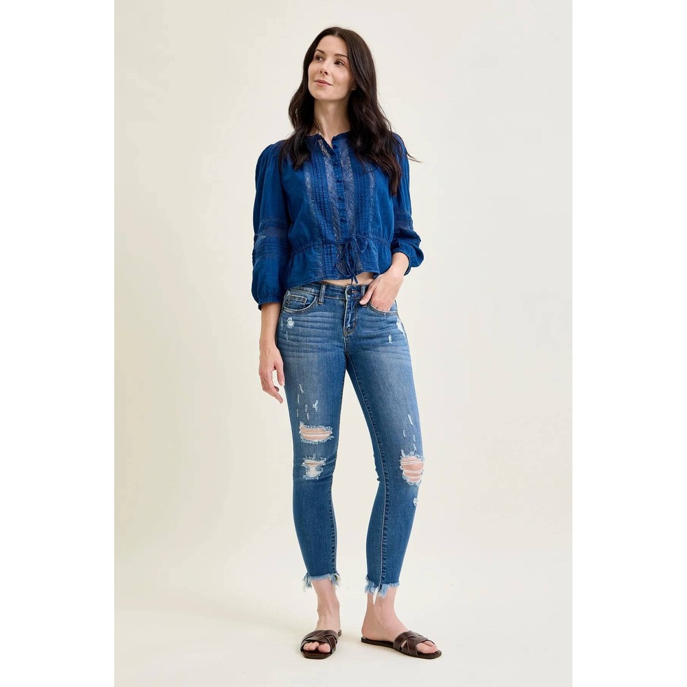 Judy‎ Blue Distressed Skinny Jeans Frayed Hem size 28